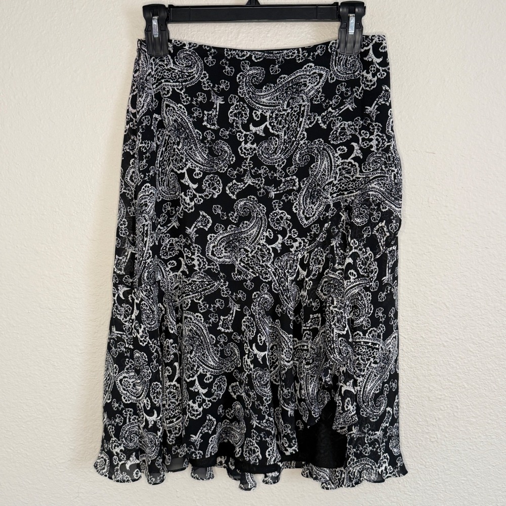 Chaps Womens 8 Black Paisley Flowy Fairy Grunge Whimsical Indie Midi‎ Skirt
